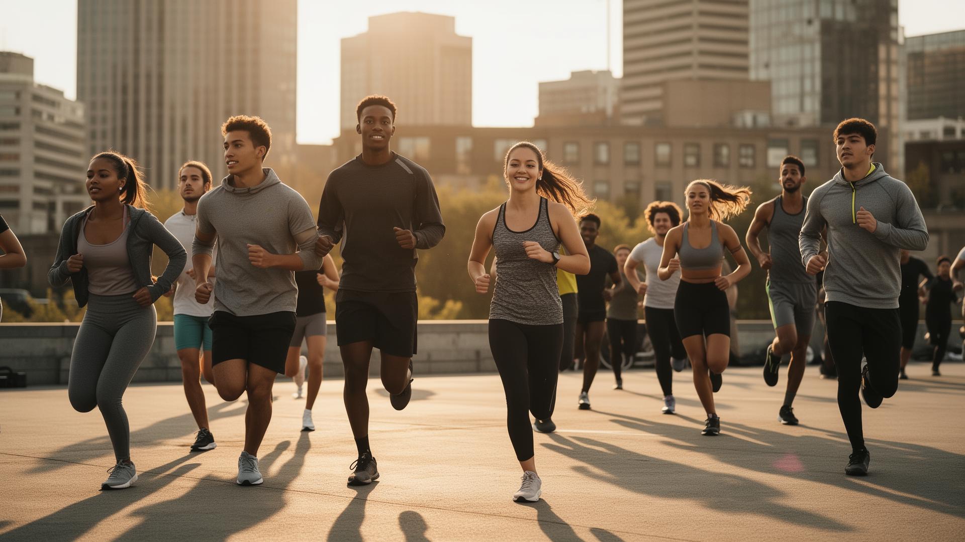 A diverse group running together