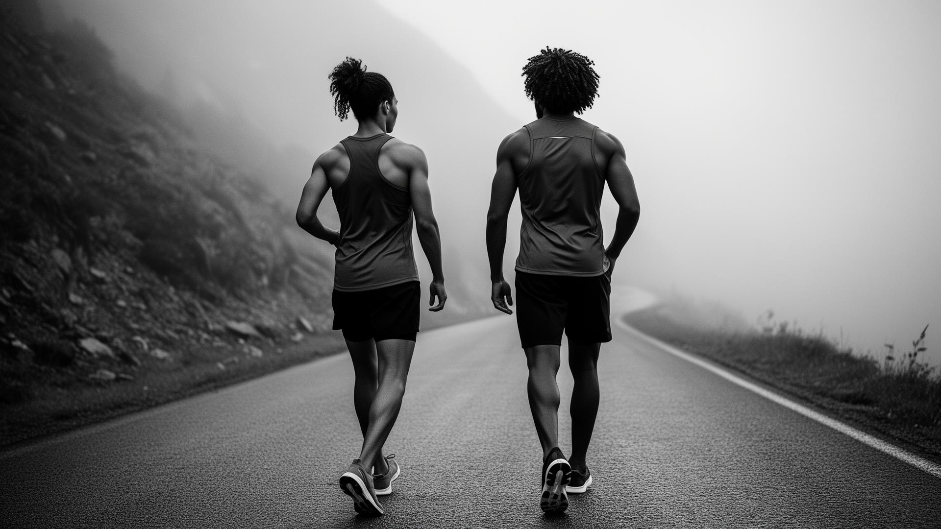 Two athletes on a shared path
